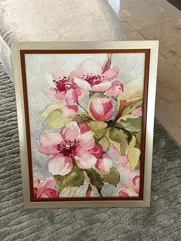 Framed Floral Watercolor Print — Pink Blossoms