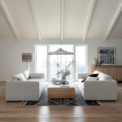 Crate and barrel beige 3-seater fabric sofa- Set of 2
