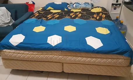 Comfortable Beige Double Bed with Quilted Base