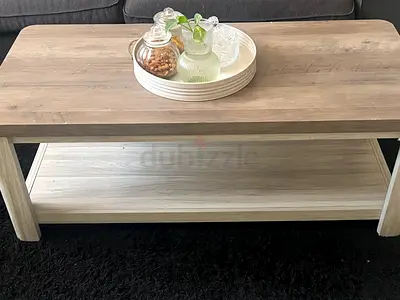 Wooden Coffee Table with Lower Shelf - Light Oak Finish