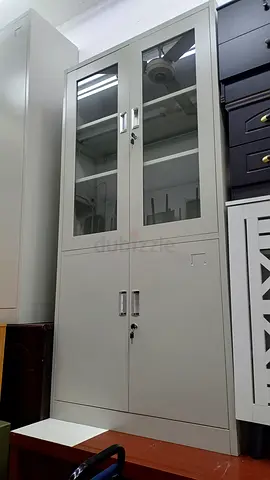 Metal Office Storage Cabinet with Glass Doors - Good Condition