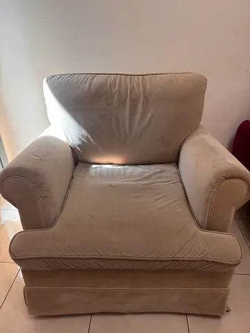Beige Velvet Armchair - Comfortable Single Sofa Chair