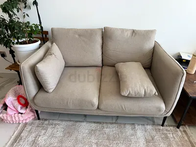 Beige 2-Seater Sofa with Cushions - Good Condition