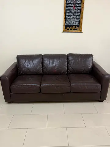 Brown Leather 5-Seater Sofa - Very Good Condition