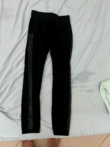 Black Womens Leggings with Greek Key Side Trim