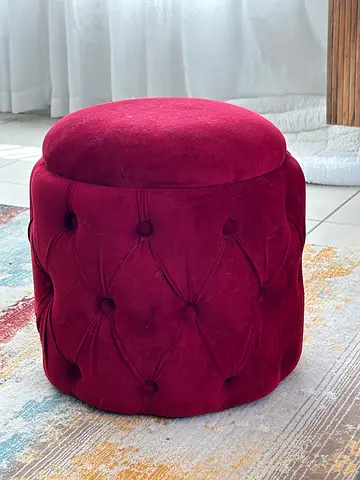 Burgundy Velvet Tufted Ottoman/Pouf with storage - Good Condition
