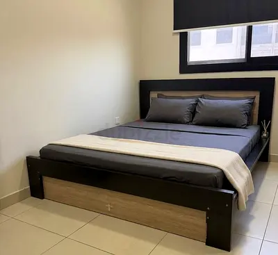 Queen size wooden bed frame without mattress