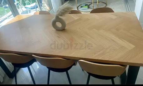 Solid Wood Dining Table with Herringbone Top - Seats not included