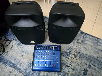 Pair of 12 Speakers with 6-Channel Mixer - Good Working Condition