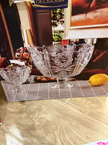 Crystal Glass Serving Bowl Set - Decorative Centerpiece