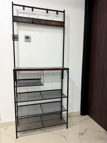 Metal and Wood Entryway Organizer and Shoe Rack