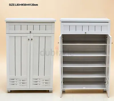 White Wooden Shoe Cabinet with Multiple Shelves - 5 Tier (L80 x W38 x H120cm)