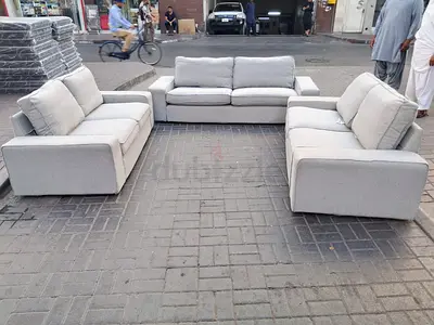 Light Grey 3-Seater Sofa with Two Matching Armchairs - Good Condition