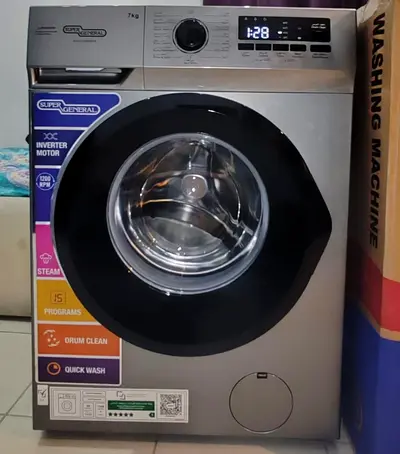 7kg Super General Front Load Washing Machine - Inverter Motor, Steam, Quick Wash