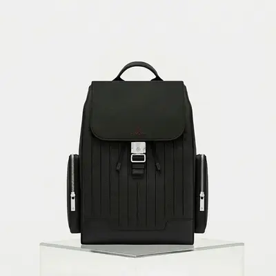 Rimowa Black Leather Backpack with Side Zip Pockets