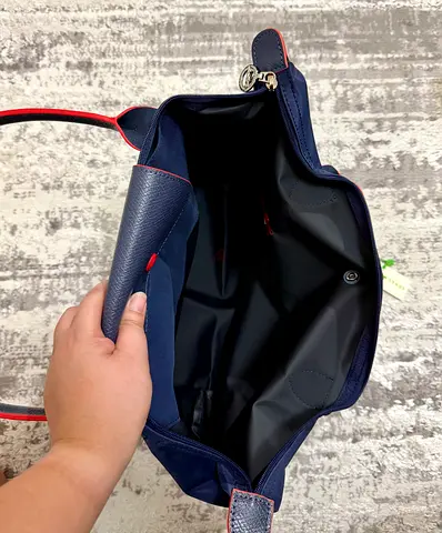 Navy Blue Shoulder Tote Bag with Red Trim - Lightweight, Spacious