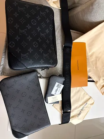 Louis Vuitton Monogram Eclipse Pouches with Strap — Authentic Set