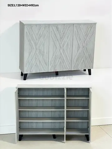 Grey Wooden Sideboard / Shoe Cabinet with Chevron Door Panels (L120×W32×H92cm)