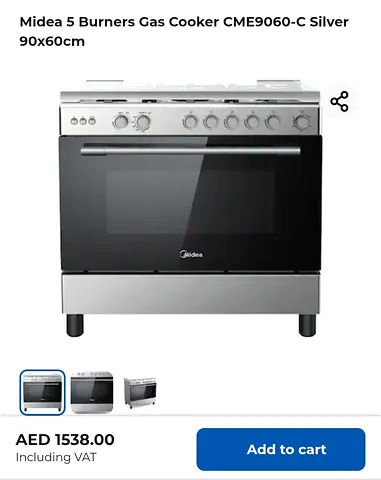 Midea 5-Burner Gas Cooker CME9060-C Silver 90x60cm