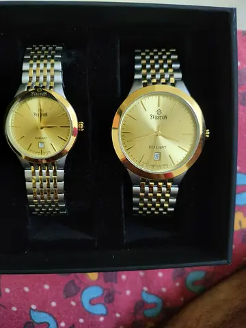 Pair of Sveston gold-tone his and hers wristwatches, working condition BRAND NEW  WITH WARRANTY.