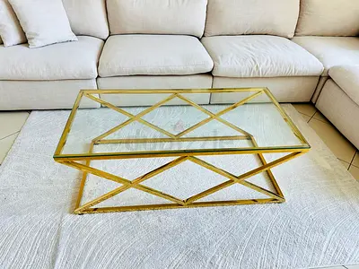 Glass Top Gold Metal Coffee Table