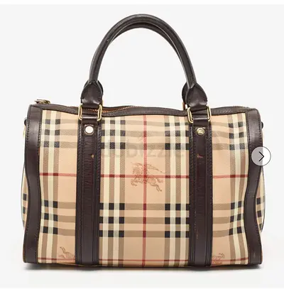 Burberry Brown / Beige Haymarket Canvas  Leather Alchester Bag