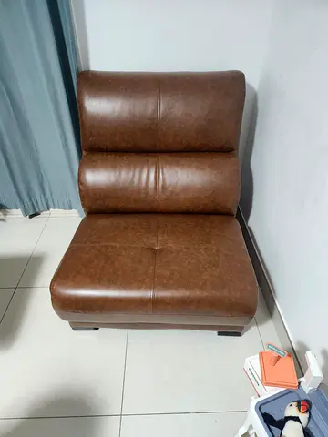 4 seater Brown faux-leather single lounge plus single chair