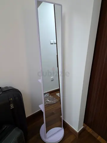 Full-length Free-standing Mirror with Oval Base and 360 rotation with storage shelve- Good Condition