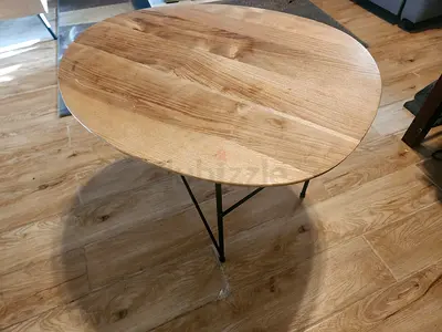 Round Wooden Side Table with Metal Legs