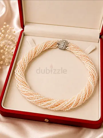 Twisted Multi-Strand natural rice Pearl Necklace with Decorative Clasp