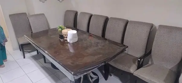 8-Seater Marble Top Dining Table with Upholstered Chairs