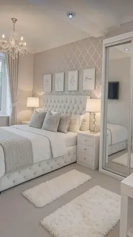 Modern White Tufted Bed with Mattress and Matching Nightstand