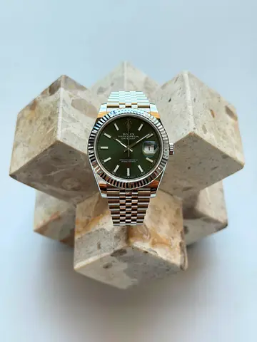 Rolex date just Stainless Steel Mens Wristwatch with Green Dial and Jubilee Bracelet