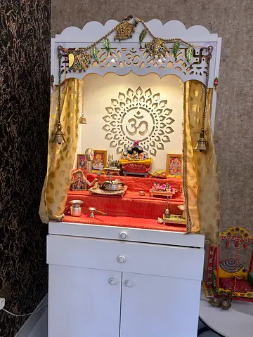 Wooden Pooja Mandir with Storage Cabinet - Compact Home Temple