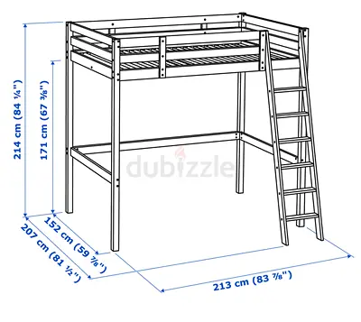 IKEA Wooden Loft Bed with Ladder - High Single Bed Frame