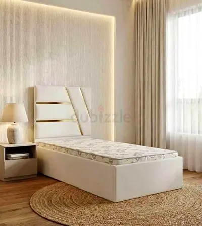 Brand New Single Bed Frame with Headboard and Mattress - Neutral Cream and Mattress
