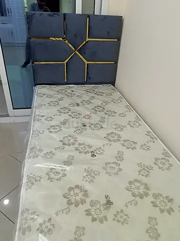 Single bed frame with upholstered headboard and mattress - good condition