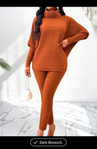 Dark brown ribbed knit two-piece set - size xl