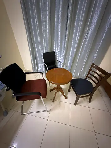 Set of mixed dining/office chairs with small round table - used