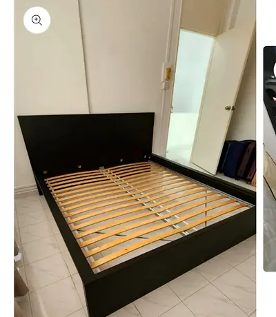 Queen size wooden bed frame with headboard - black, good condition