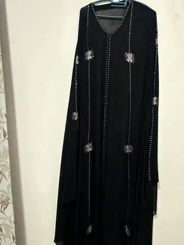 Elegant Black Abaya with Rhinestone Detailing
