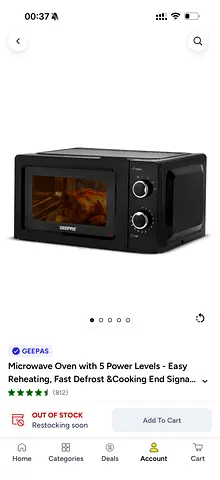 Geepas Countertop Microwave Oven / Mini Oven - 5 Power Levels, Black