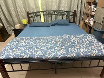 Sturdy Metal Double Bed Frame with Headboard ,mattress,1side table and dresser with stool