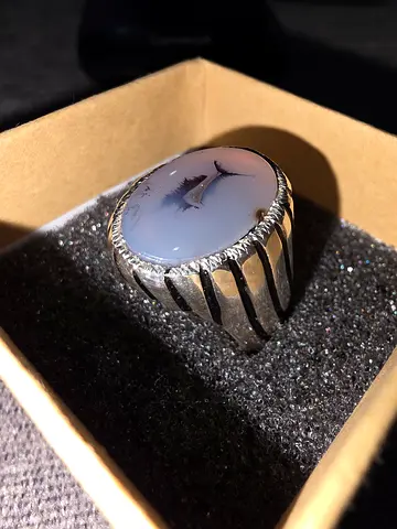 Mens silver ring with agate - عقيق مصور صياغه عارف