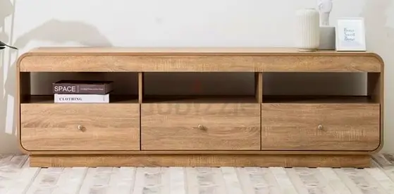 Low Wooden TV Stand with 3 Drawers — Light Oak Finish