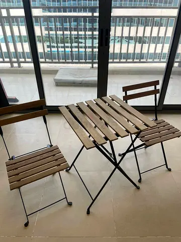 Foldable Outdoor Bistro Set - Wood Slat Table with 2 Chairs