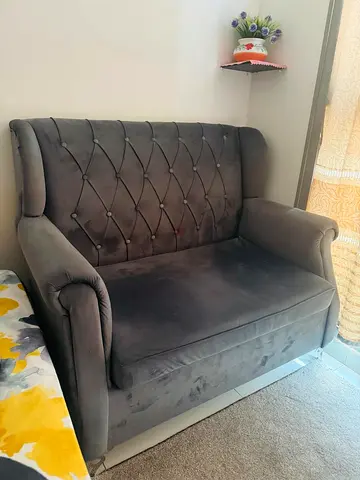 Grey Velvet 2-Seater Sofa in Good Condition