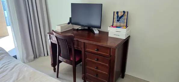 Solid Wood Writing Desk with Matching Chair - Good Condition