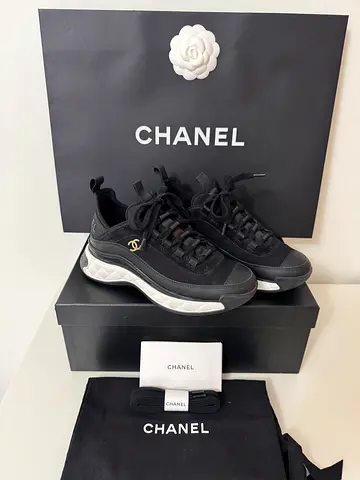 Preloved Chanel Black and White Chunky Sneakers with Box, Dust Bag, Paperbag - Size 35. Price 3,500