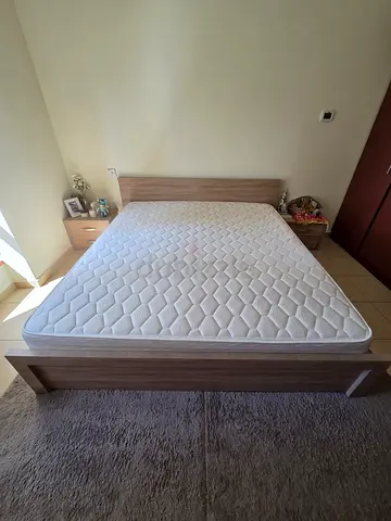 Queen size wooden bed frame with mattress - good condition